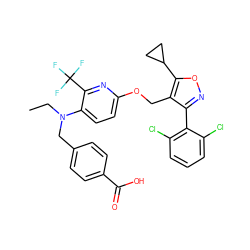 CCN(Cc1ccc(C(=O)O)cc1)c1ccc(OCc2c(-c3c(Cl)cccc3Cl)noc2C2CC2)nc1C(F)(F)F ZINC000058598582