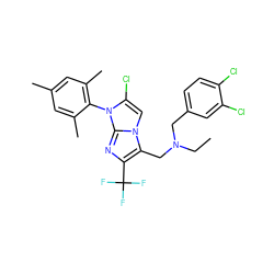 CCN(Cc1ccc(Cl)c(Cl)c1)Cc1c(C(F)(F)F)nc2n(-c3c(C)cc(C)cc3C)c(Cl)cn12 ZINC000084466229