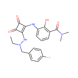 CCN(Cc1ccc(F)cc1)Nc1c(Nc2cccc(C(=O)N(C)C)c2O)c(=O)c1=O ZINC000101295242