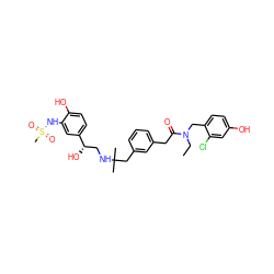 CCN(Cc1ccc(O)cc1Cl)C(=O)Cc1cccc(CC(C)(C)NC[C@H](O)c2ccc(O)c(NS(C)(=O)=O)c2)c1 ZINC000064564490