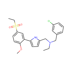 CCN(Cc1cccc(Cl)c1)Cc1ccc(-c2cc(S(=O)(=O)CC)ccc2OC)[nH]1 ZINC000026985062