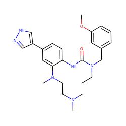 CCN(Cc1cccc(OC)c1)C(=O)Nc1ccc(-c2cn[nH]c2)cc1N(C)CCN(C)C ZINC000145313176