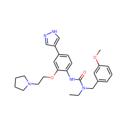CCN(Cc1cccc(OC)c1)C(=O)Nc1ccc(-c2cn[nH]c2)cc1OCCN1CCCC1 ZINC000141378513