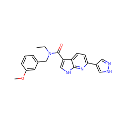 CCN(Cc1cccc(OC)c1)C(=O)c1c[nH]c2nc(-c3cn[nH]c3)ccc12 ZINC000073195797