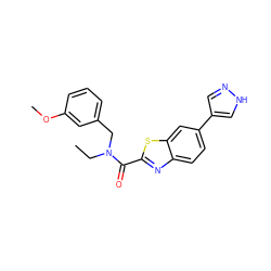 CCN(Cc1cccc(OC)c1)C(=O)c1nc2ccc(-c3cn[nH]c3)cc2s1 ZINC000049785110