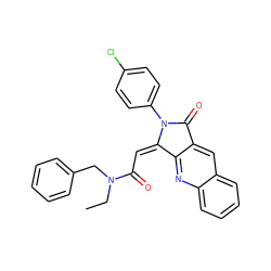 CCN(Cc1ccccc1)C(=O)/C=C1\c2nc3ccccc3cc2C(=O)N1c1ccc(Cl)cc1 ZINC000027425335