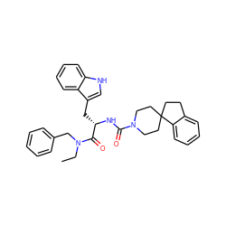 CCN(Cc1ccccc1)C(=O)[C@H](Cc1c[nH]c2ccccc12)NC(=O)N1CCC2(CCc3ccccc32)CC1 ZINC000026377954