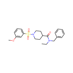 CCN(Cc1ccccc1)C(=O)C1CCN(S(=O)(=O)c2cccc(OC)c2)CC1 ZINC000204959750