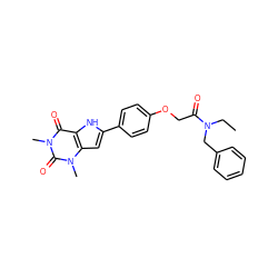 CCN(Cc1ccccc1)C(=O)COc1ccc(-c2cc3c([nH]2)c(=O)n(C)c(=O)n3C)cc1 ZINC000013678869