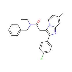 CCN(Cc1ccccc1)C(=O)Cc1c(-c2ccc(Cl)cc2)nc2cc(C)ccn12 ZINC000199836464