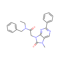 CCN(Cc1ccccc1)C(=O)Cn1c(=O)n(C)c2cnc(-c3ccccc3)nc21 ZINC000000602486