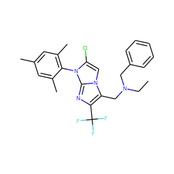 CCN(Cc1ccccc1)Cc1c(C(F)(F)F)nc2n(-c3c(C)cc(C)cc3C)c(Cl)cn12 ZINC000049034412