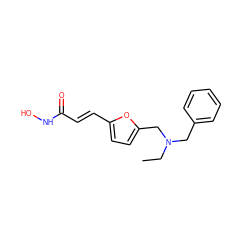 CCN(Cc1ccccc1)Cc1ccc(/C=C/C(=O)NO)o1 ZINC000096915107