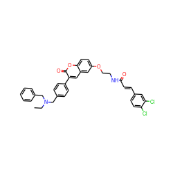 CCN(Cc1ccccc1)Cc1ccc(-c2cc3cc(OCCNC(=O)/C=C/c4ccc(Cl)c(Cl)c4)ccc3oc2=O)cc1 ZINC000029131584