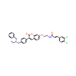 CCN(Cc1ccccc1)Cc1ccc(-c2cc3ccc(OCCNC(=O)/C=C/c4ccc(Cl)c(Cl)c4)cc3oc2=O)cc1 ZINC000029131498