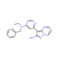 CCN(Cc1ccccc1)c1cc(-c2c(N)nn3cccnc23)ncn1 ZINC000045315330