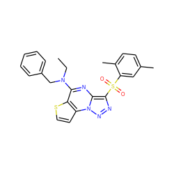 CCN(Cc1ccccc1)c1nc2c(S(=O)(=O)c3cc(C)ccc3C)nnn2c2ccsc12 ZINC000009970961