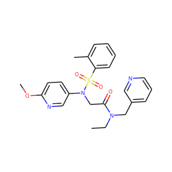 CCN(Cc1cccnc1)C(=O)CN(c1ccc(OC)nc1)S(=O)(=O)c1ccccc1C ZINC000095617557