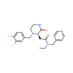 CCN(Cc1ccncc1)C(=O)C[C@@H]1C(=O)NCCN1Cc1ccc(F)c(F)c1 ZINC000055100240