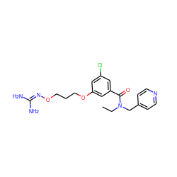 CCN(Cc1ccncc1)C(=O)c1cc(Cl)cc(OCCCON=C(N)N)c1 ZINC000027195660