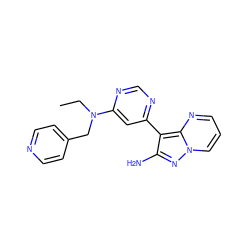 CCN(Cc1ccncc1)c1cc(-c2c(N)nn3cccnc23)ncn1 ZINC000045254199