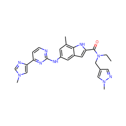 CCN(Cc1cnn(C)c1)C(=O)c1cc2cc(Nc3nccc(-c4cn(C)cn4)n3)cc(C)c2[nH]1 ZINC000222325073