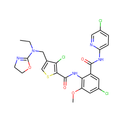 CCN(Cc1csc(C(=O)Nc2c(OC)cc(Cl)cc2C(=O)Nc2ccc(Cl)cn2)c1Cl)C1=NCCO1 ZINC000014963105