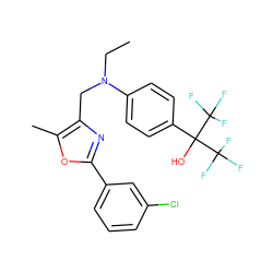 CCN(Cc1nc(-c2cccc(Cl)c2)oc1C)c1ccc(C(O)(C(F)(F)F)C(F)(F)F)cc1 ZINC000038149640