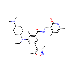 CCN(c1cc(-c2c(C)noc2C)cc(C(=O)NCc2c(C)cc(C)[nH]c2=O)c1C)[C@H]1CC[C@H](N(C)C)CC1 ZINC000473244642