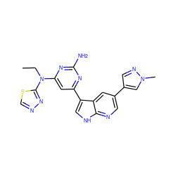 CCN(c1cc(-c2c[nH]c3ncc(-c4cnn(C)c4)cc23)nc(N)n1)c1nncs1 ZINC000169700759