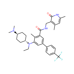 CCN(c1cc(-c2ccc(C(F)(F)F)cc2)cc(C(=O)NCc2c(C)cc(C)[nH]c2=O)c1C)[C@H]1CC[C@H](N(C)C)CC1 ZINC000473244549