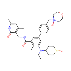 CCN(c1cc(-c2ccc(C[N+]3([O-])CCOCC3)cc2)cc(C(=O)NCc2c(C)cc(C)[nH]c2=O)c1C)C1CC[S+]([O-])CC1 ZINC000205342034