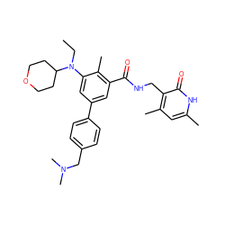 CCN(c1cc(-c2ccc(CN(C)C)cc2)cc(C(=O)NCc2c(C)cc(C)[nH]c2=O)c1C)C1CCOCC1 ZINC000098185916