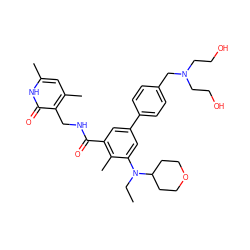 CCN(c1cc(-c2ccc(CN(CCO)CCO)cc2)cc(C(=O)NCc2c(C)cc(C)[nH]c2=O)c1C)C1CCOCC1 ZINC000205713541