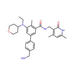 CCN(c1cc(-c2ccc(CN)cc2)cc(C(=O)NCc2c(C)cc(C)[nH]c2=O)c1C)C1CCOCC1 ZINC000098185898