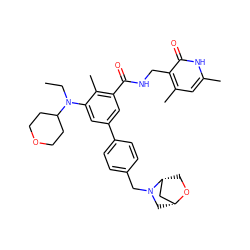 CCN(c1cc(-c2ccc(CN3C[C@@H]4C[C@H]3CO4)cc2)cc(C(=O)NCc2c(C)cc(C)[nH]c2=O)c1C)C1CCOCC1 ZINC000205708424