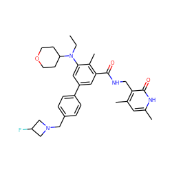 CCN(c1cc(-c2ccc(CN3CC(F)C3)cc2)cc(C(=O)NCc2c(C)cc(C)[nH]c2=O)c1C)C1CCOCC1 ZINC000205711271