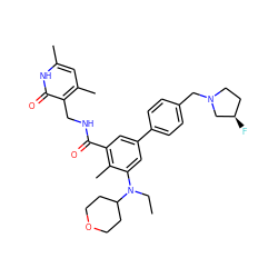 CCN(c1cc(-c2ccc(CN3CC[C@@H](F)C3)cc2)cc(C(=O)NCc2c(C)cc(C)[nH]c2=O)c1C)C1CCOCC1 ZINC000147060533