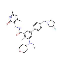 CCN(c1cc(-c2ccc(CN3CC[C@H](F)C3)cc2)cc(C(=O)NCc2c(C)cc(C)[nH]c2=O)c1C)C1CCOCC1 ZINC000205795776