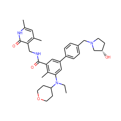 CCN(c1cc(-c2ccc(CN3CC[C@H](O)C3)cc2)cc(C(=O)NCc2c(C)cc(C)[nH]c2=O)c1C)C1CCOCC1 ZINC000205796159