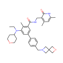 CCN(c1cc(-c2ccc(CN3CC4(COC4)C3)cc2)cc(C(=O)NCc2c(C)cc(C)[nH]c2=O)c1C)C1CCOCC1 ZINC000205714641