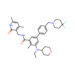 CCN(c1cc(-c2ccc(CN3CCC(F)(F)CC3)cc2)cc(C(=O)NCc2c(C)cc(C)[nH]c2=O)c1C)C1CCOCC1 ZINC000205711110