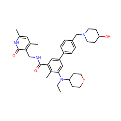 CCN(c1cc(-c2ccc(CN3CCC(O)CC3)cc2)cc(C(=O)NCc2c(C)cc(C)[nH]c2=O)c1C)C1CCOCC1 ZINC000205709604