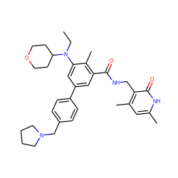 CCN(c1cc(-c2ccc(CN3CCCC3)cc2)cc(C(=O)NCc2c(C)cc(C)[nH]c2=O)c1C)C1CCOCC1 ZINC000205778620