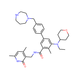 CCN(c1cc(-c2ccc(CN3CCCNCC3)cc2)cc(C(=O)NCc2c(C)cc(C)[nH]c2=O)c1C)C1CCOCC1 ZINC000205708155