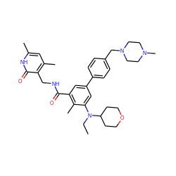 CCN(c1cc(-c2ccc(CN3CCN(C)CC3)cc2)cc(C(=O)NCc2c(C)cc(C)[nH]c2=O)c1C)C1CCOCC1 ZINC000205715844