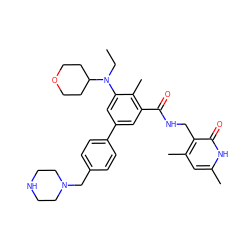 CCN(c1cc(-c2ccc(CN3CCNCC3)cc2)cc(C(=O)NCc2c(C)cc(C)[nH]c2=O)c1C)C1CCOCC1 ZINC000205711083