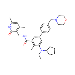 CCN(c1cc(-c2ccc(CN3CCOCC3)cc2)cc(C(=O)NCc2c(C)cc(C)[nH]c2=O)c1C)C1CCCC1 ZINC000205715011