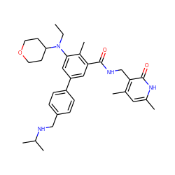 CCN(c1cc(-c2ccc(CNC(C)C)cc2)cc(C(=O)NCc2c(C)cc(C)[nH]c2=O)c1C)C1CCOCC1 ZINC000205709394