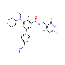 CCN(c1cc(-c2ccc(CNC)cc2)cc(C(=O)NCc2c(C)cc(C)[nH]c2=O)c1C)C1CCOCC1 ZINC000147061514